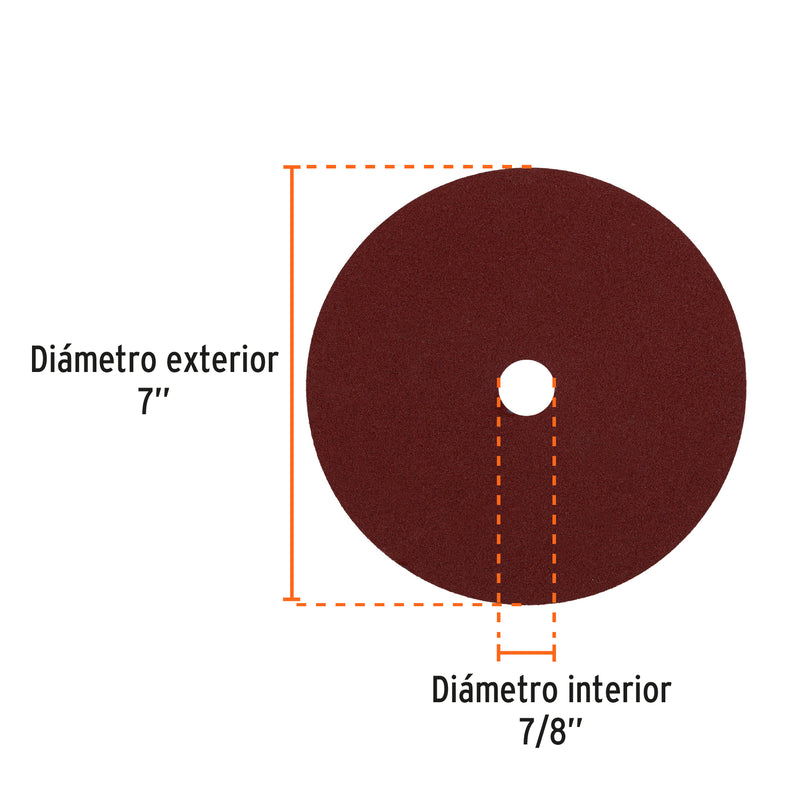 Disco de lija de 7" con respaldo de fibra, grano 120