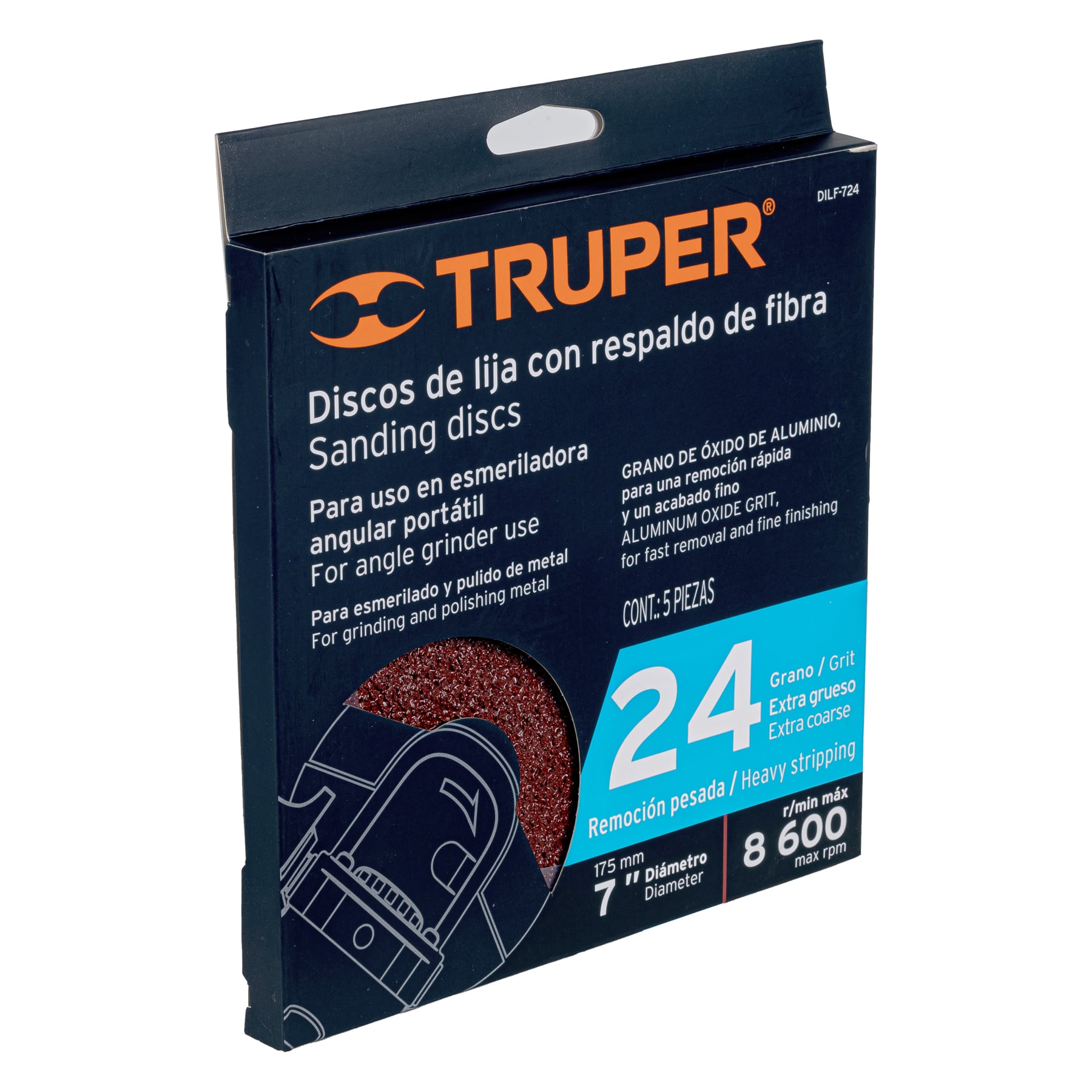 Disco de lija de 7" con respaldo de fibra, grano 24