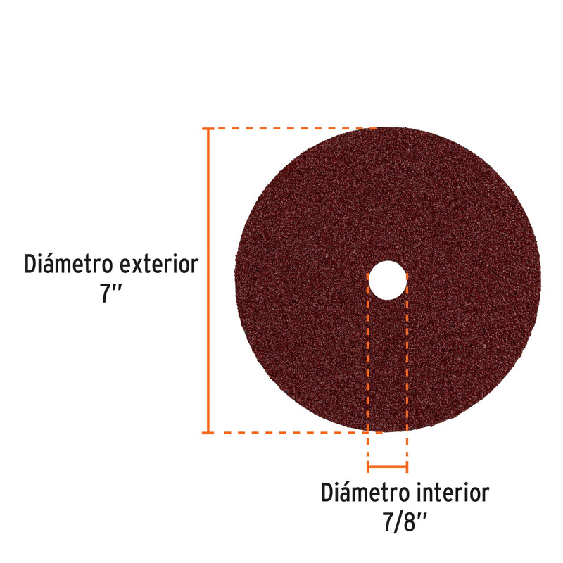 Disco de lija de 7" con respaldo de fibra, grano 36
