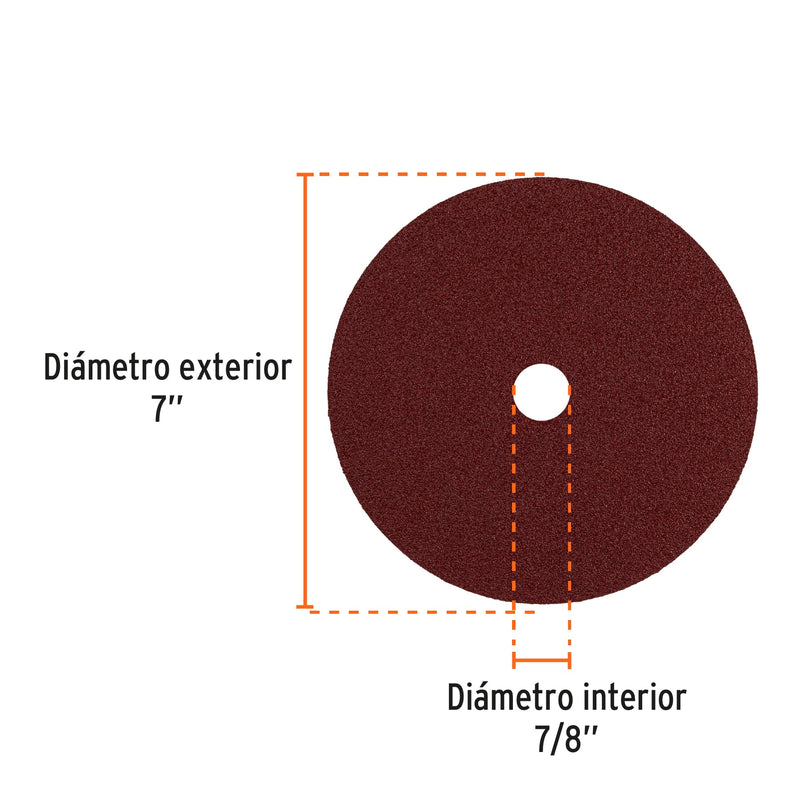 Disco de lija de 7" con respaldo de fibra, grano 50