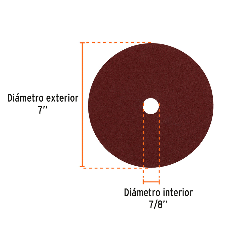 Disco de lija de 7" con respaldo de fibra, grano 80