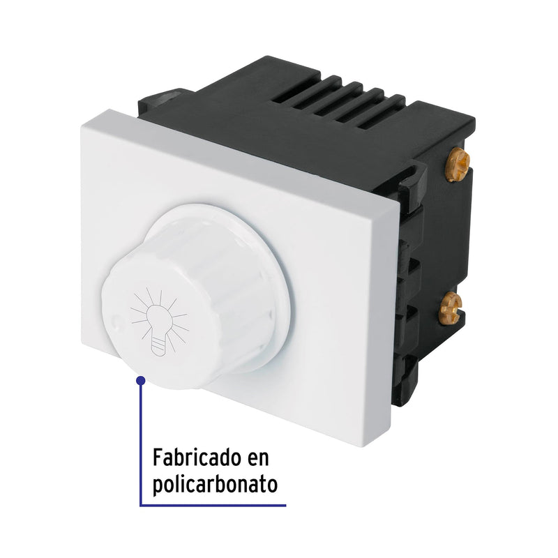 Dimmer giratorio, 1.5 módulos, línea Española, color blanco