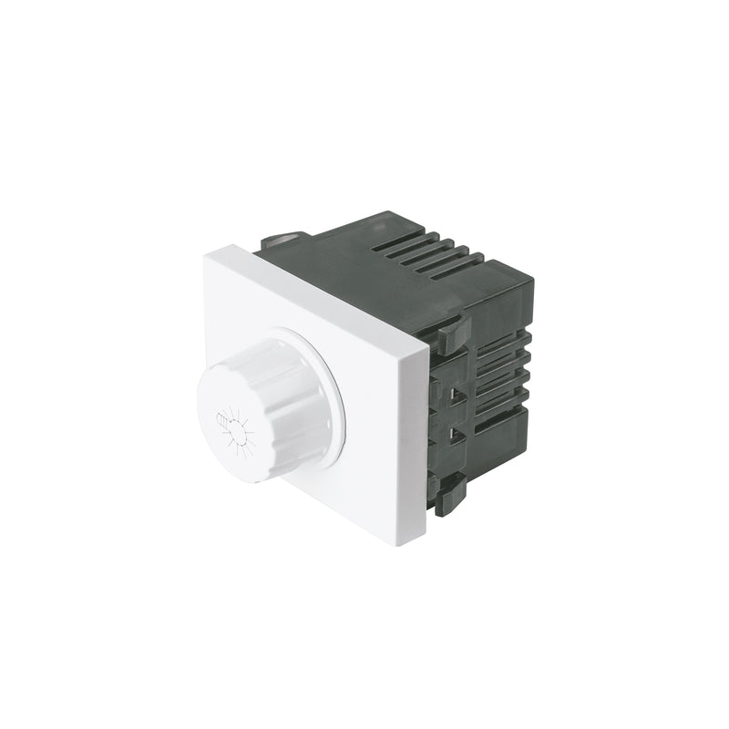 Dimmer giratorio, 1.5 módulos, línea Española, color blanco