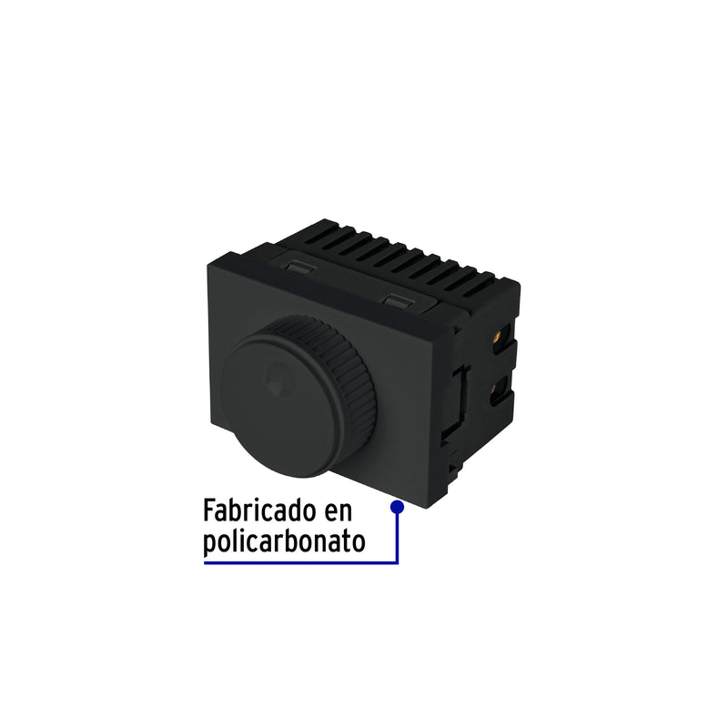 Dimmer giratorio negro de 1.5 módulos, línea Lisboa, Volteck