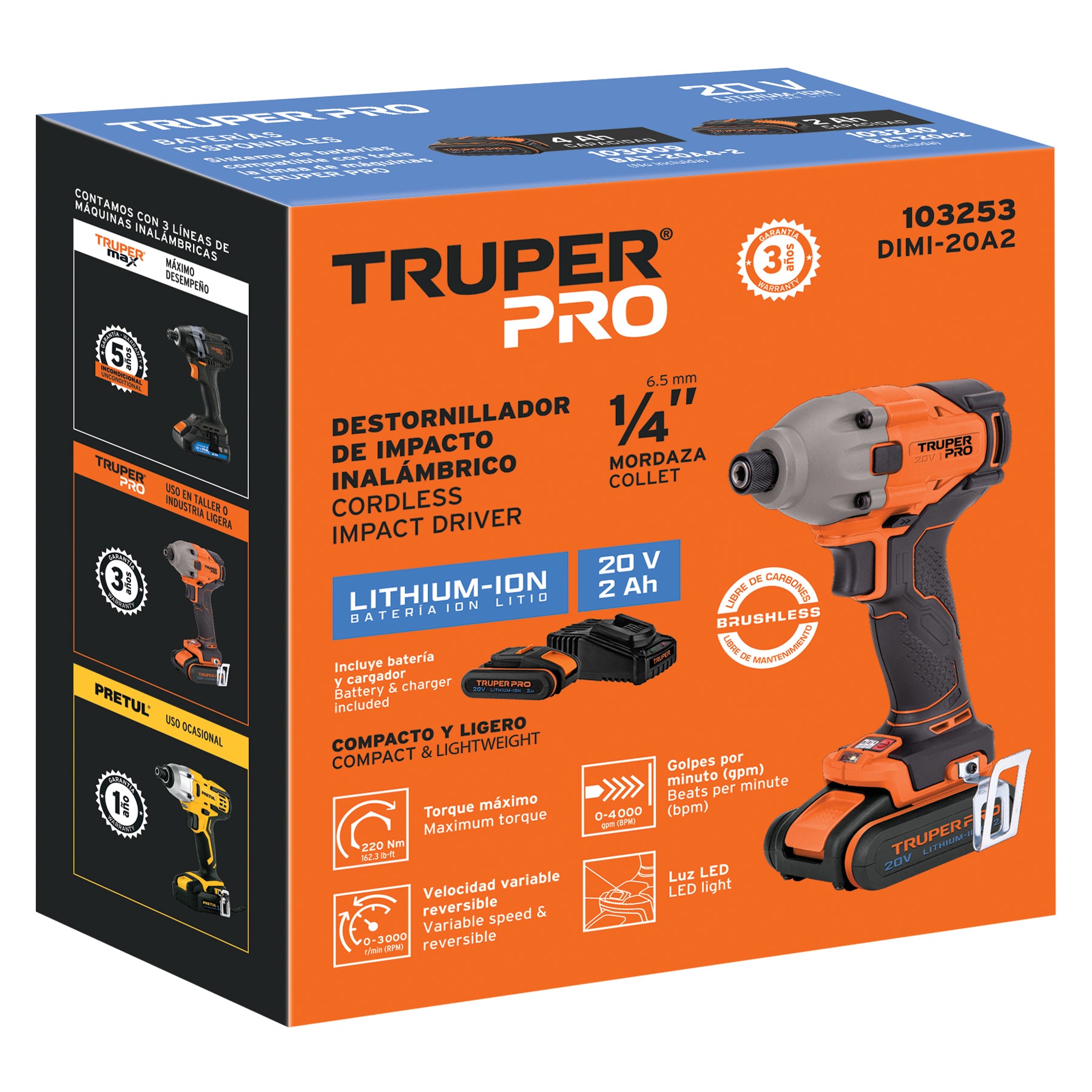 Destornillador impacto inal. 1/4', 20V, 1 bat.2Ah,1 carg.PRO