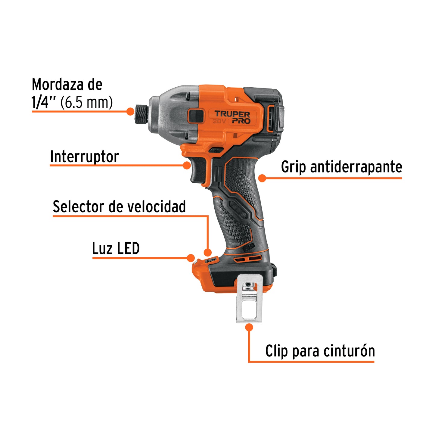 Destornillador impacto inal. 1/4', 20 V, s/accesorios, PRO