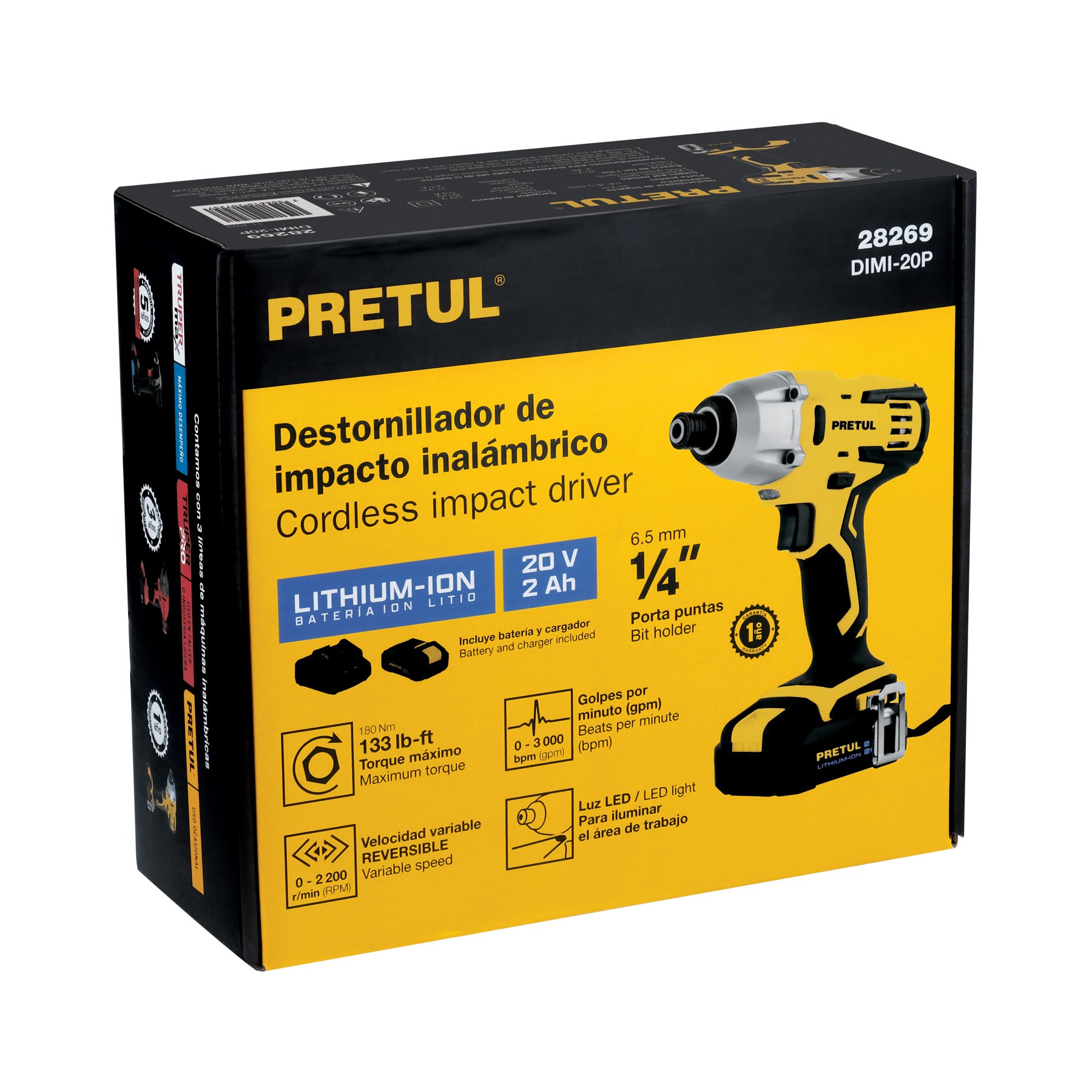 Destornillador de impacto inalámbrico 1/4', 20 V, Pretul
