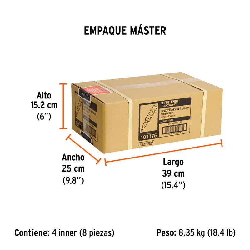 Juego de desarmador de impacto y 4 puntas 3/8' S2, Expert