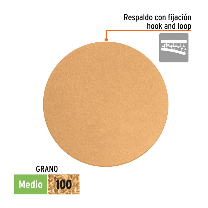 Caja 5 discos de lija p/madera 5' grano 100, velcro, s/perf.