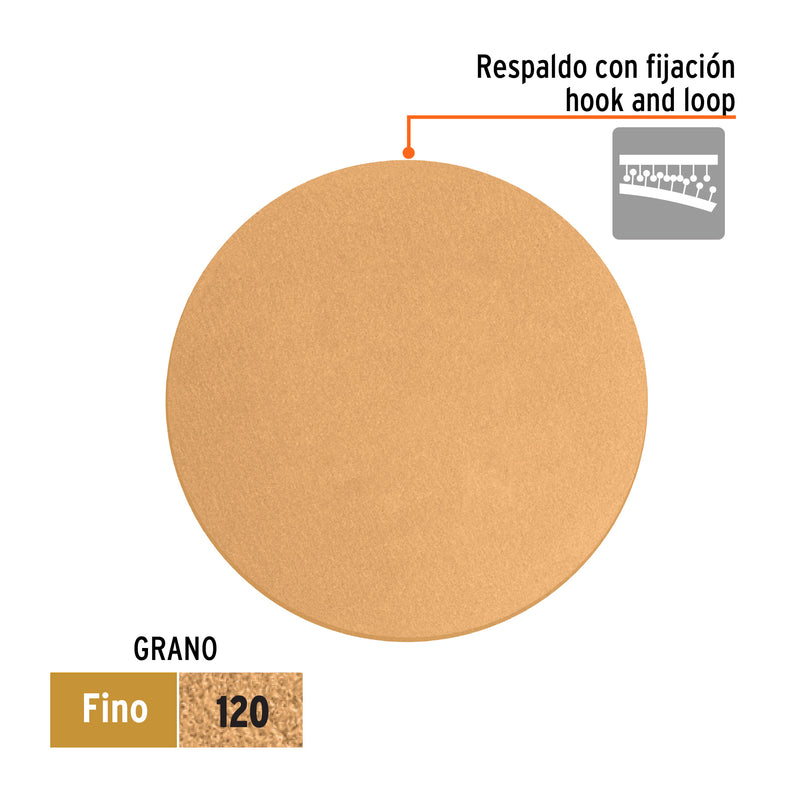 Caja 5 discos de lija p/madera 5' grano 120, velcro, s/perf.