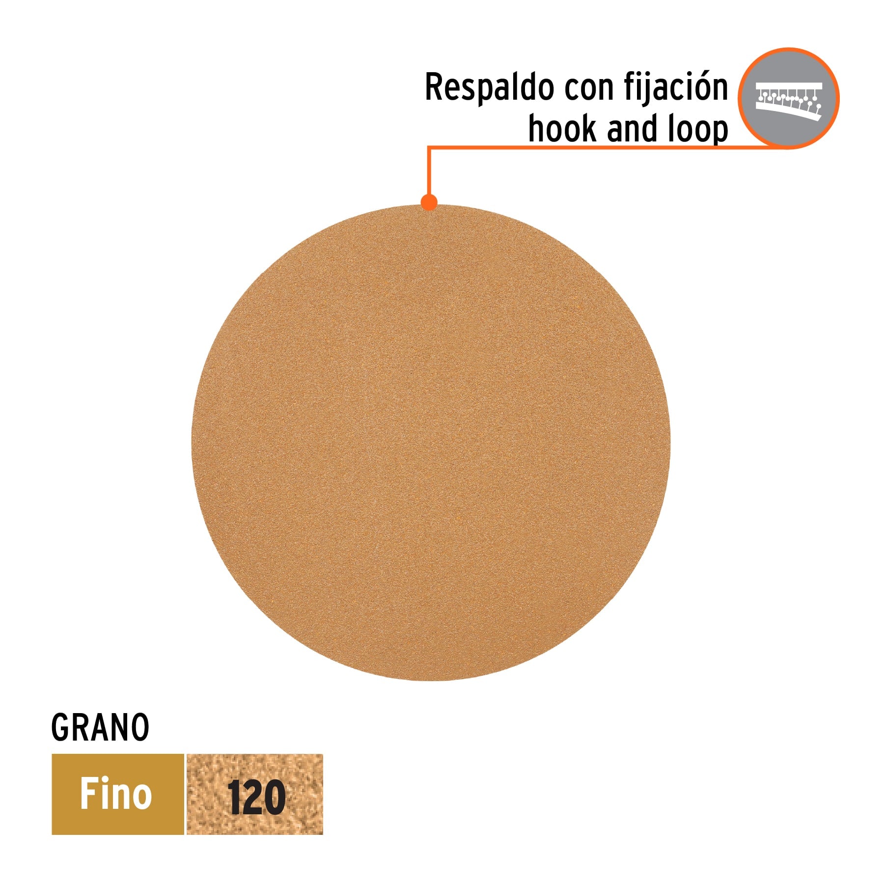 Caja 5 discos de lija p/madera 5' grano 120, velcro, s/perf.