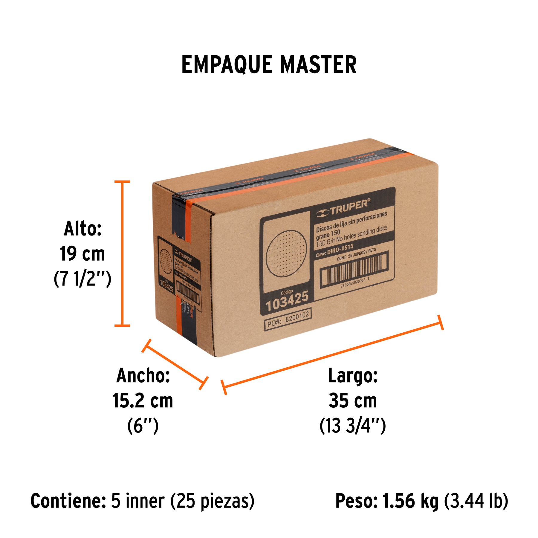 Caja 5 discos de lija p/madera 5' grano 150, velcro, s/perf.