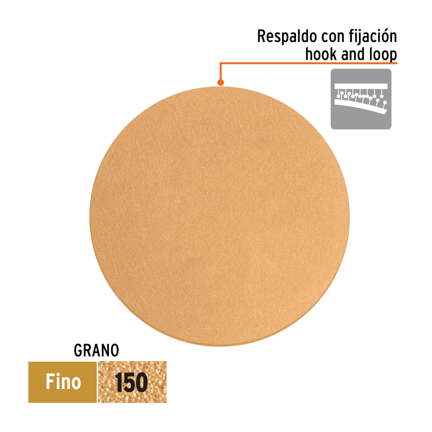 Caja 5 discos de lija p/madera 5' grano 150, velcro, s/perf.