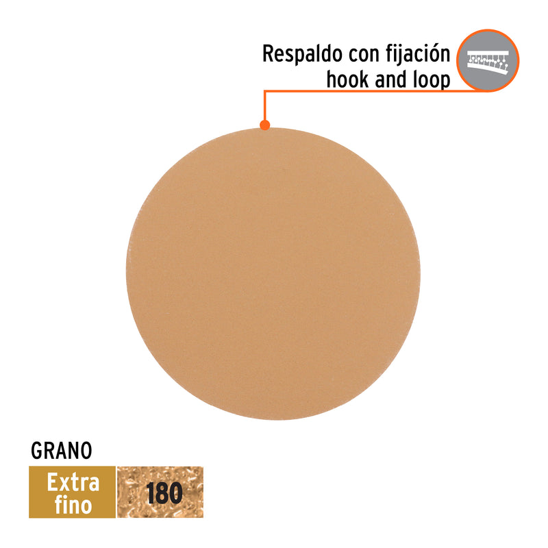Caja 5 discos de lija p/madera 5' grano 180, velcro, s/perf.
