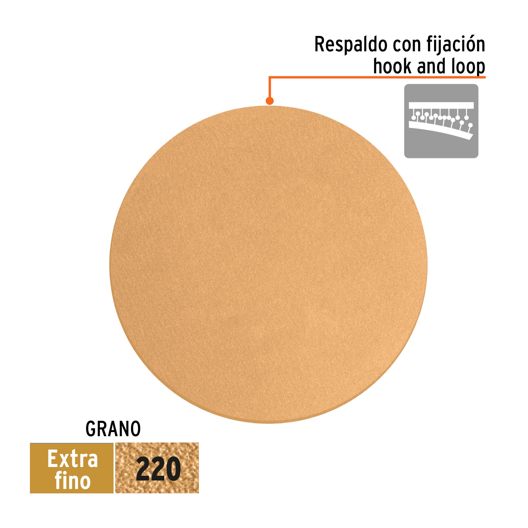 Caja 5 discos de lija p/madera 5' grano 220, velcro, s/perf.