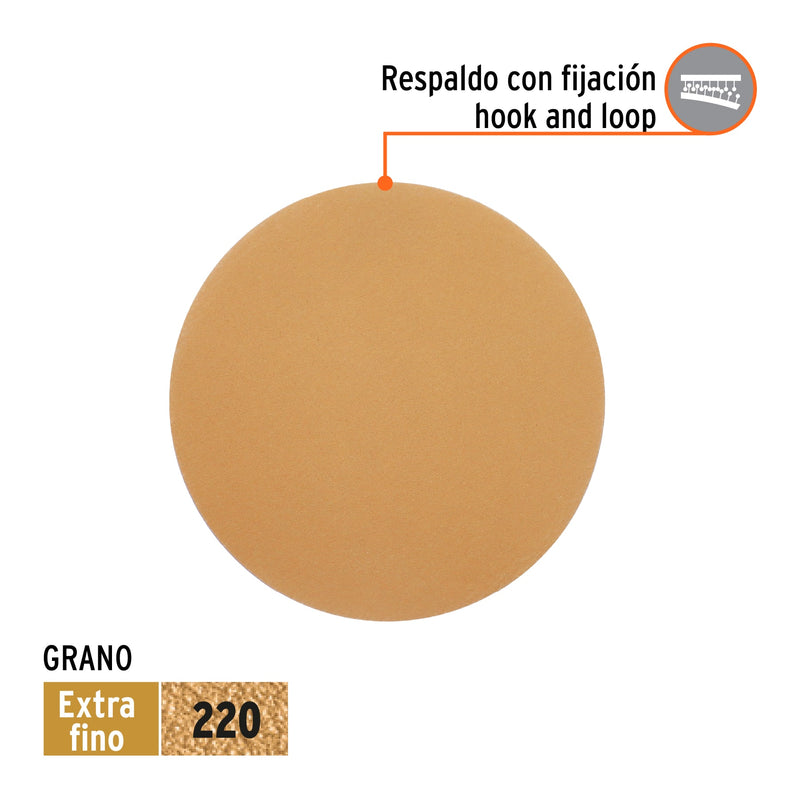 Caja 5 discos de lija p/madera 5' grano 220, velcro, s/perf.
