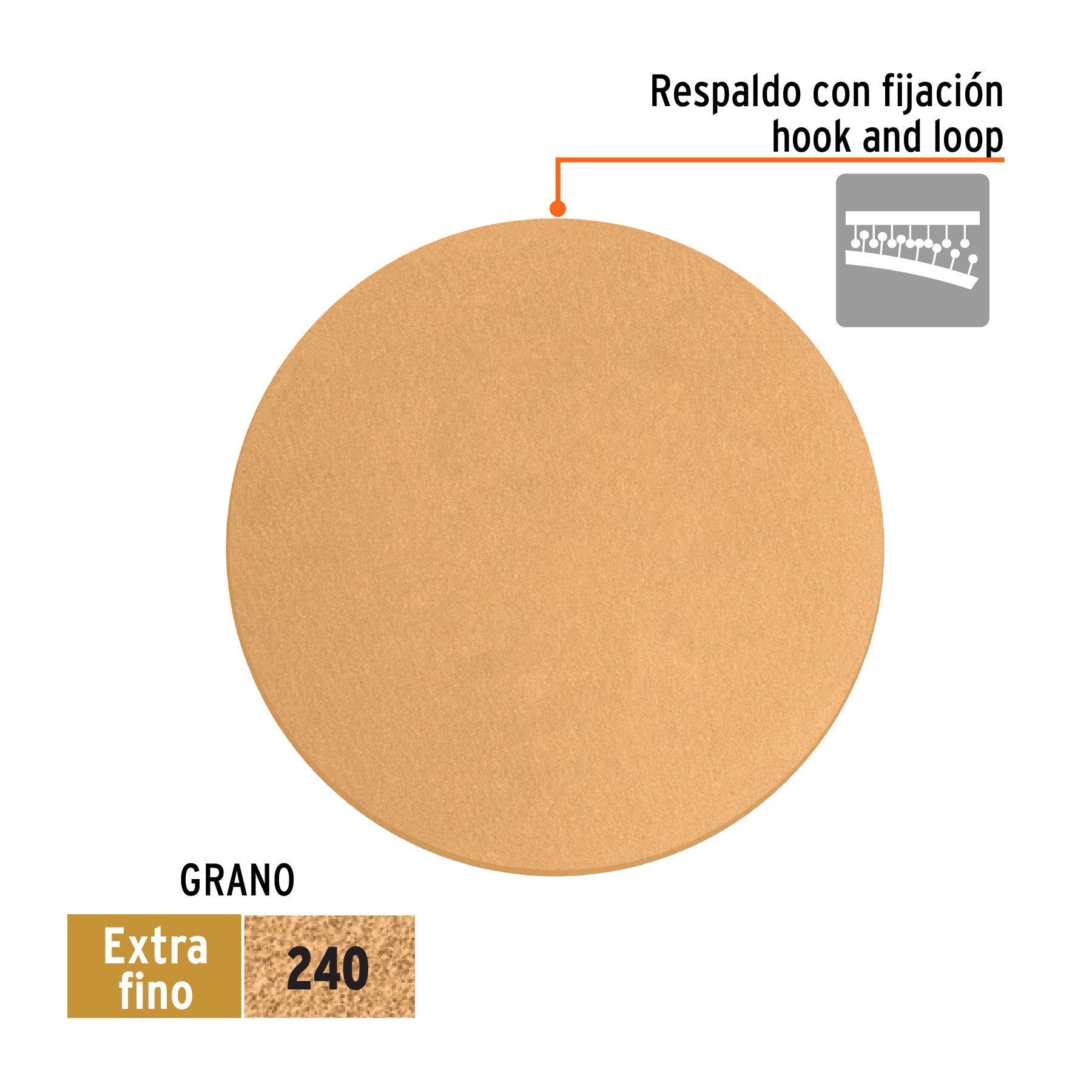 Caja 5 discos de lija p/madera 5' grano 240, velcro, s/perf.