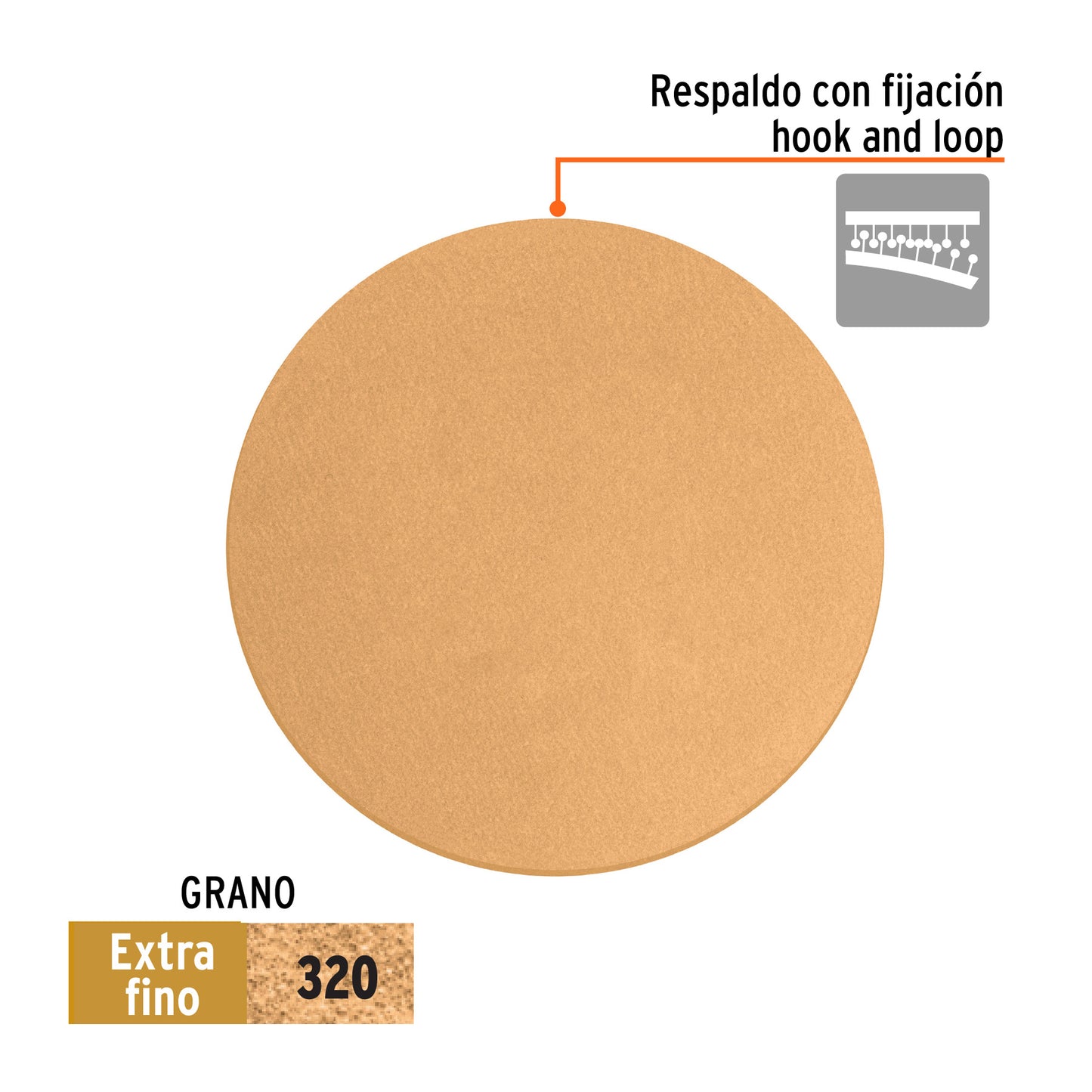 Caja 5 discos de lija p/madera 5' grano 320, velcro, s/perf.