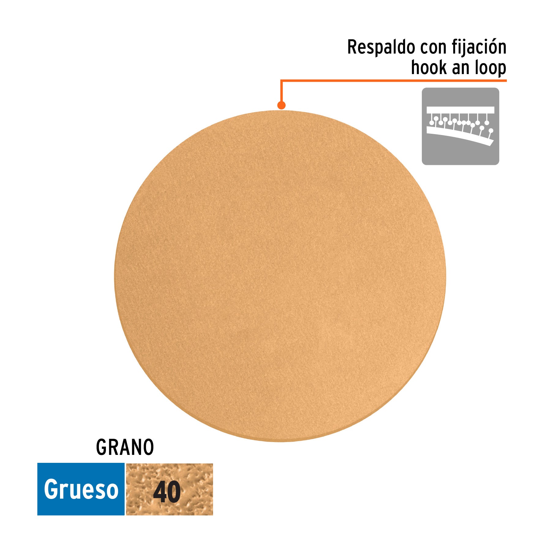 Caja 5 discos de lija p/madera 5' grano 40, velcro, s/perf.