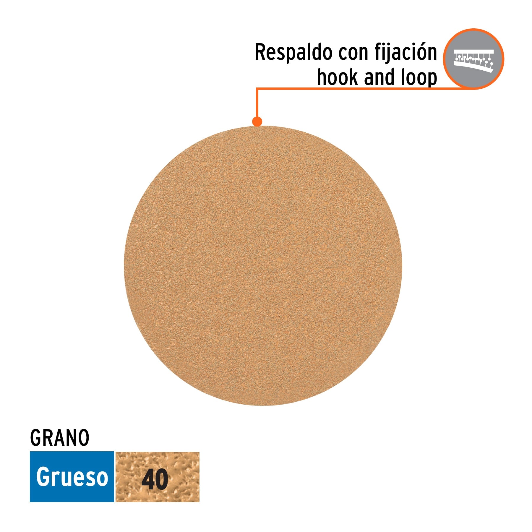 Caja 5 discos de lija p/madera 5' grano 40, velcro, s/perf.