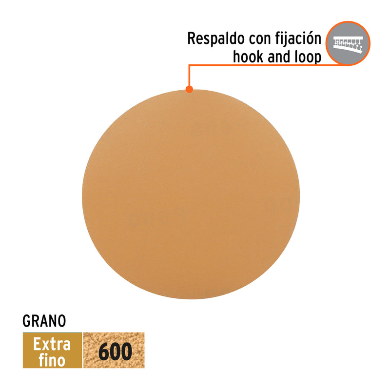 Caja 5 discos de lija p/madera 5' grano 600, velcro, s/perf.