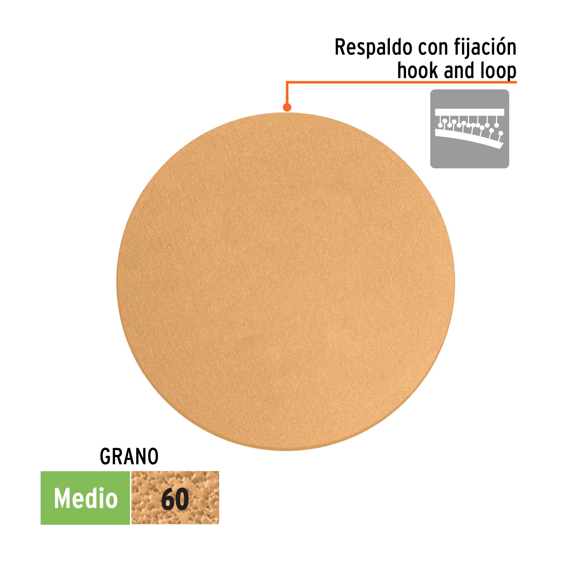 Caja 5 discos de lija p/madera 5' grano 60, velcro, s/perf.