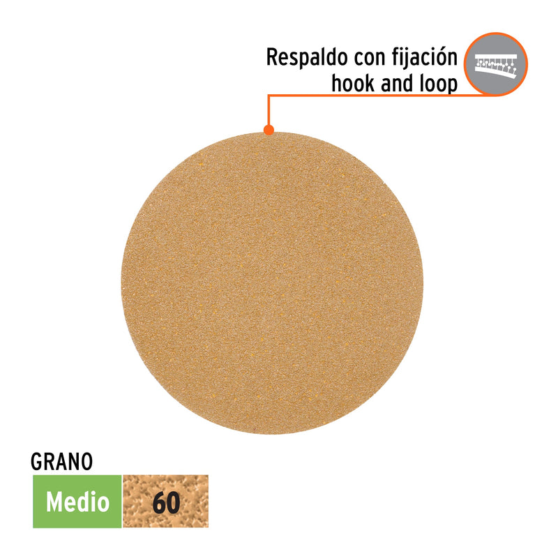 Caja 5 discos de lija p/madera 5' grano 60, velcro, s/perf.