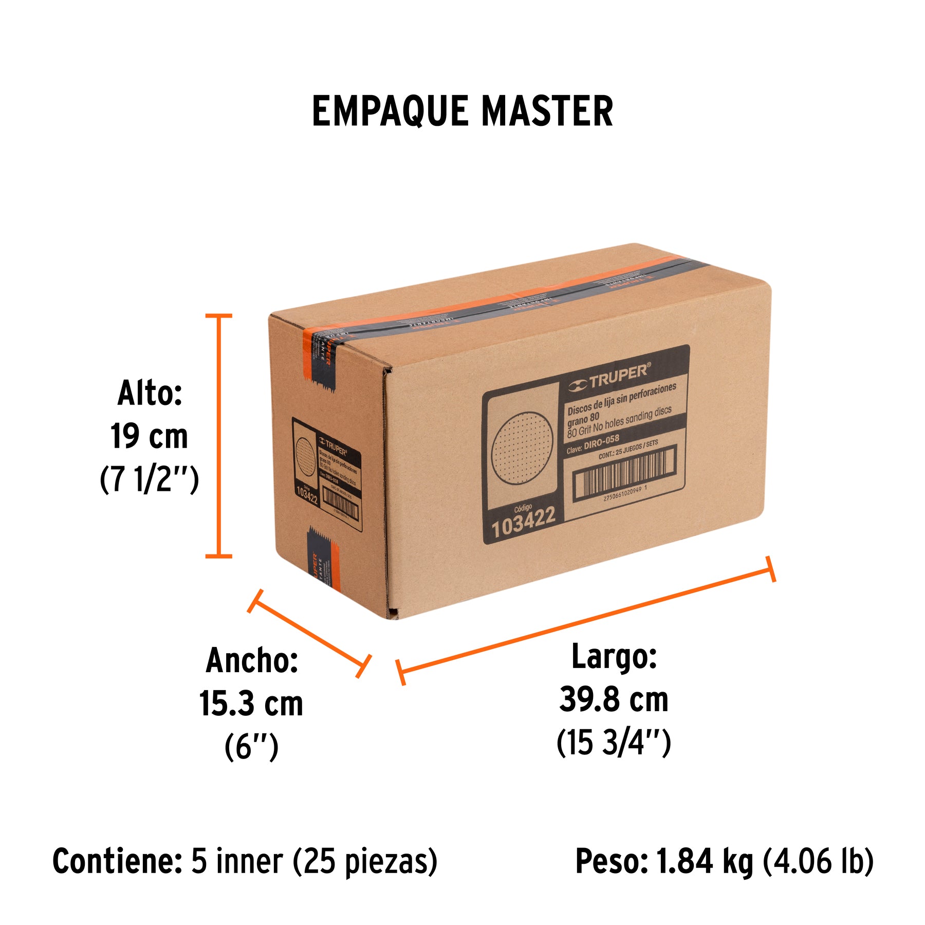 Caja 5 discos de lija p/madera 5' grano 80, velcro, s/perf.