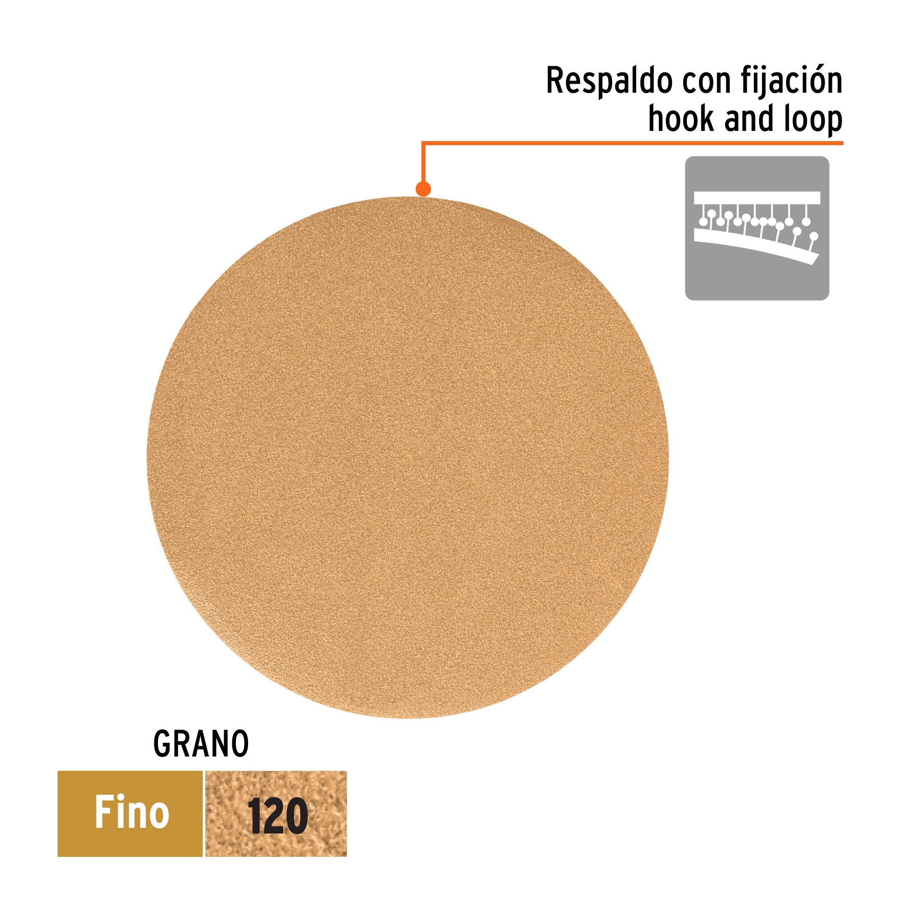 Caja 5 discos de lija p/madera 6' grano 120, velcro, s/perf.