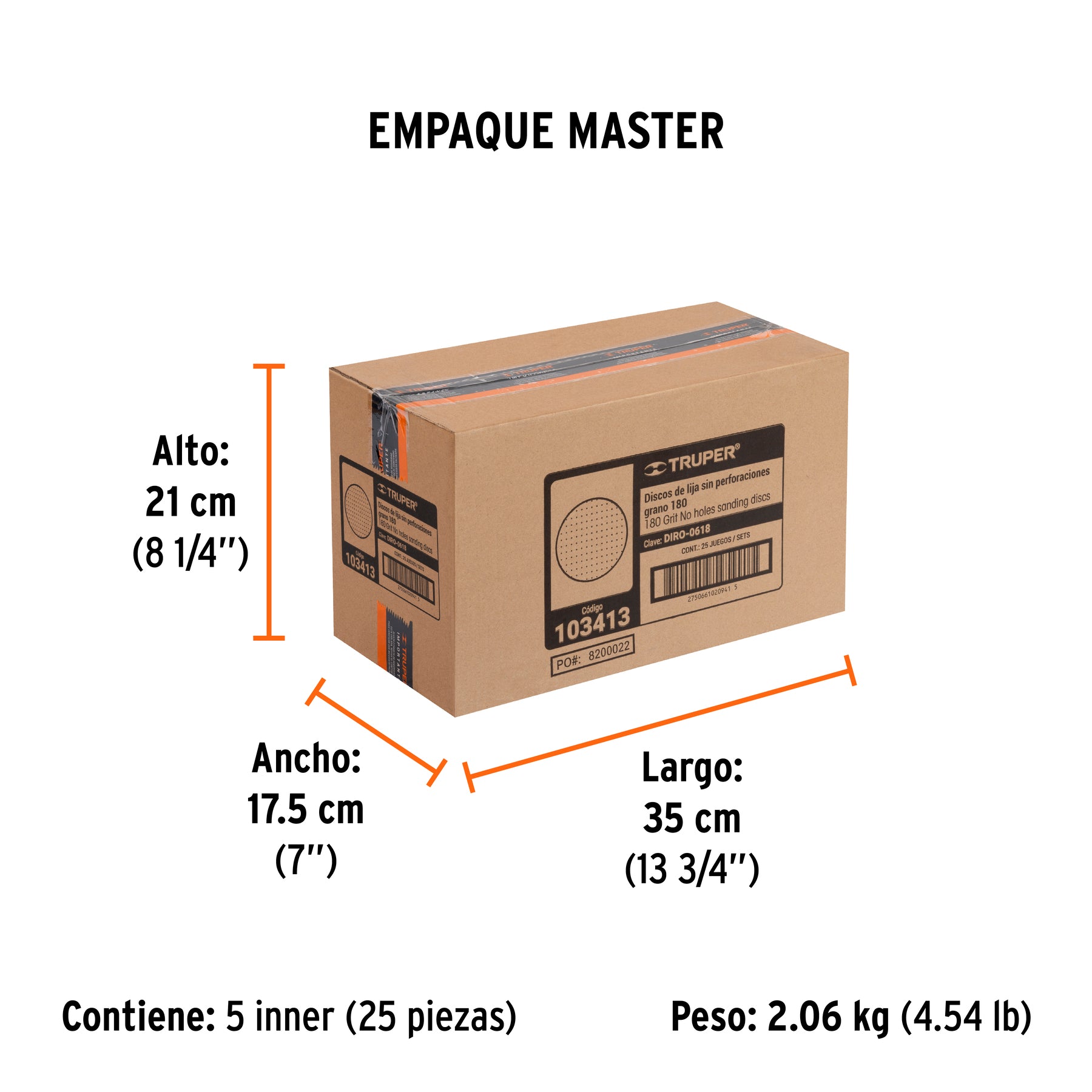 Caja 5 discos de lija p/madera 6' grano 180, velcro, s/perf.
