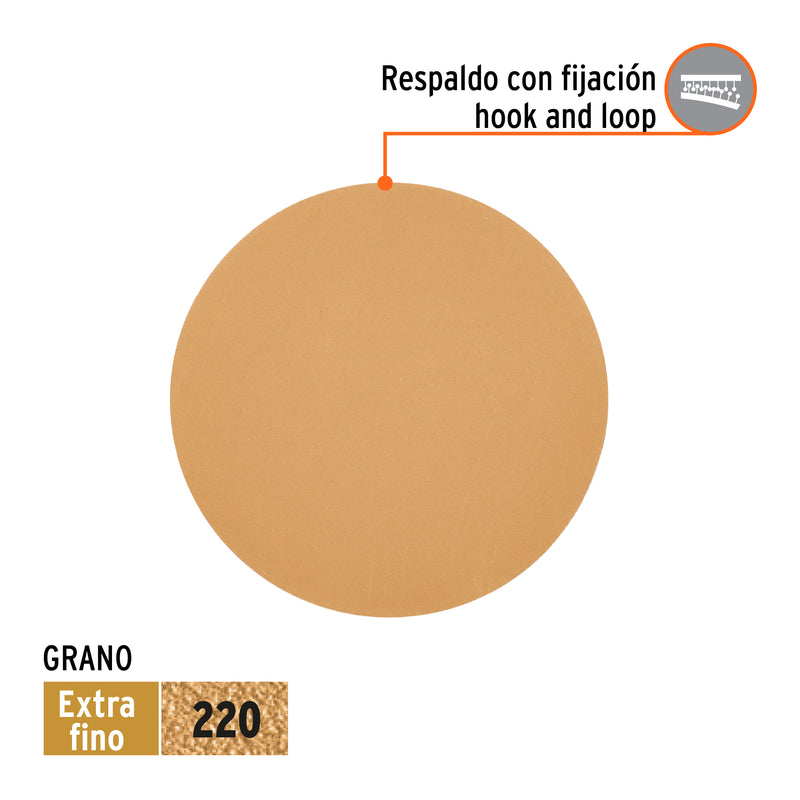 Caja 5 discos de lija p/madera 6' grano 220, velcro, s/perf.