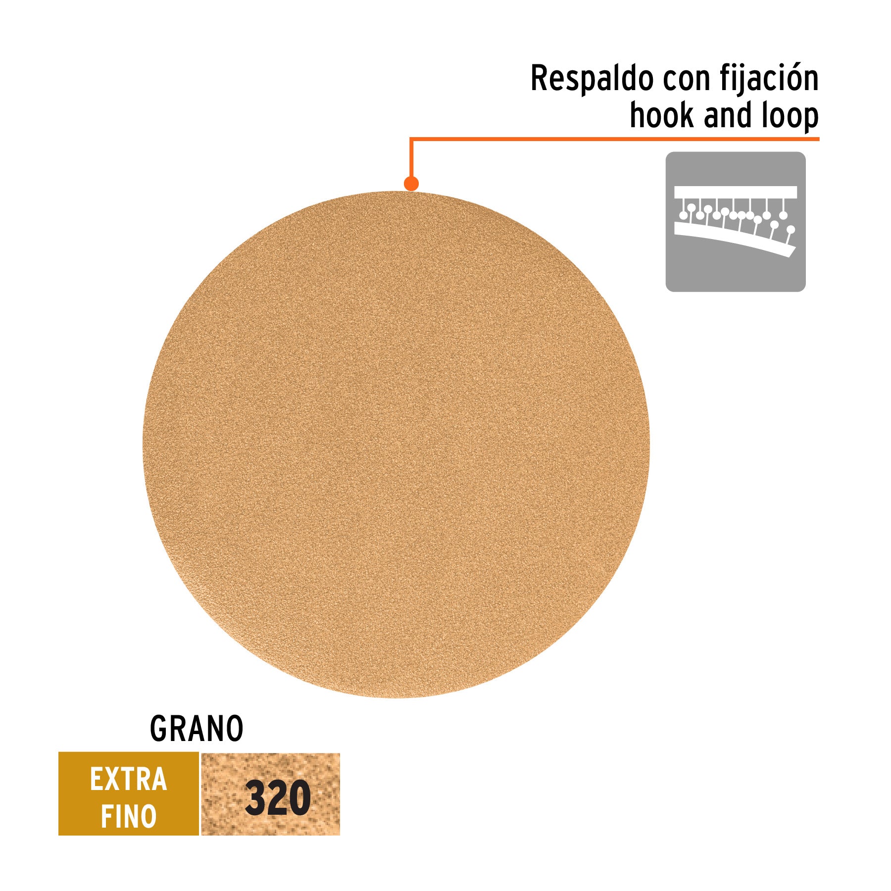 Caja 5 discos de lija p/madera 6' grano 320, velcro, s/perf.