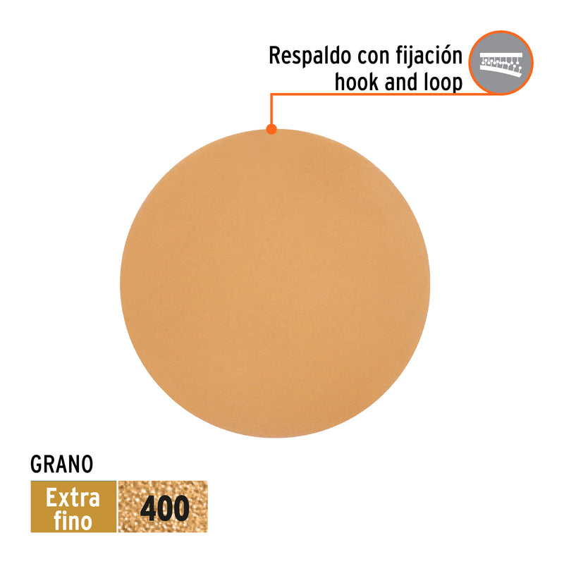 Caja 5 discos de lija p/madera 6' grano 400, velcro, s/perf.