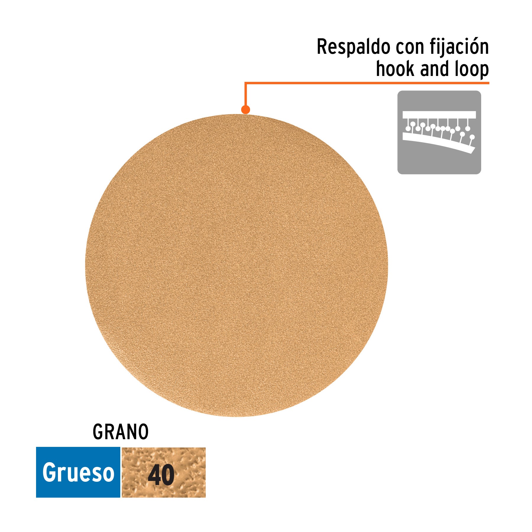 Caja 5 discos de lija p/madera 6' grano 40, velcro, s/perf.