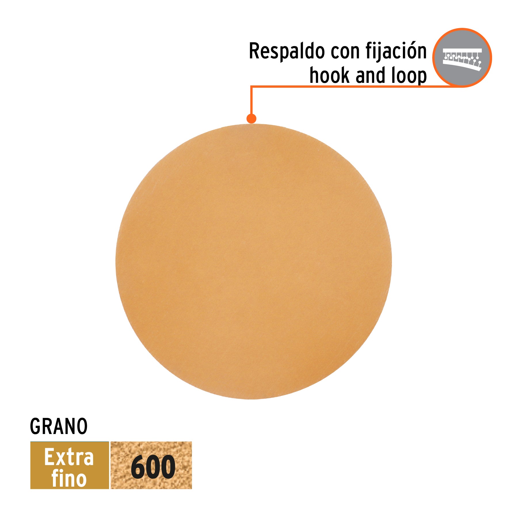 Caja 5 discos de lija p/madera 6' grano 600, velcro, s/perf.