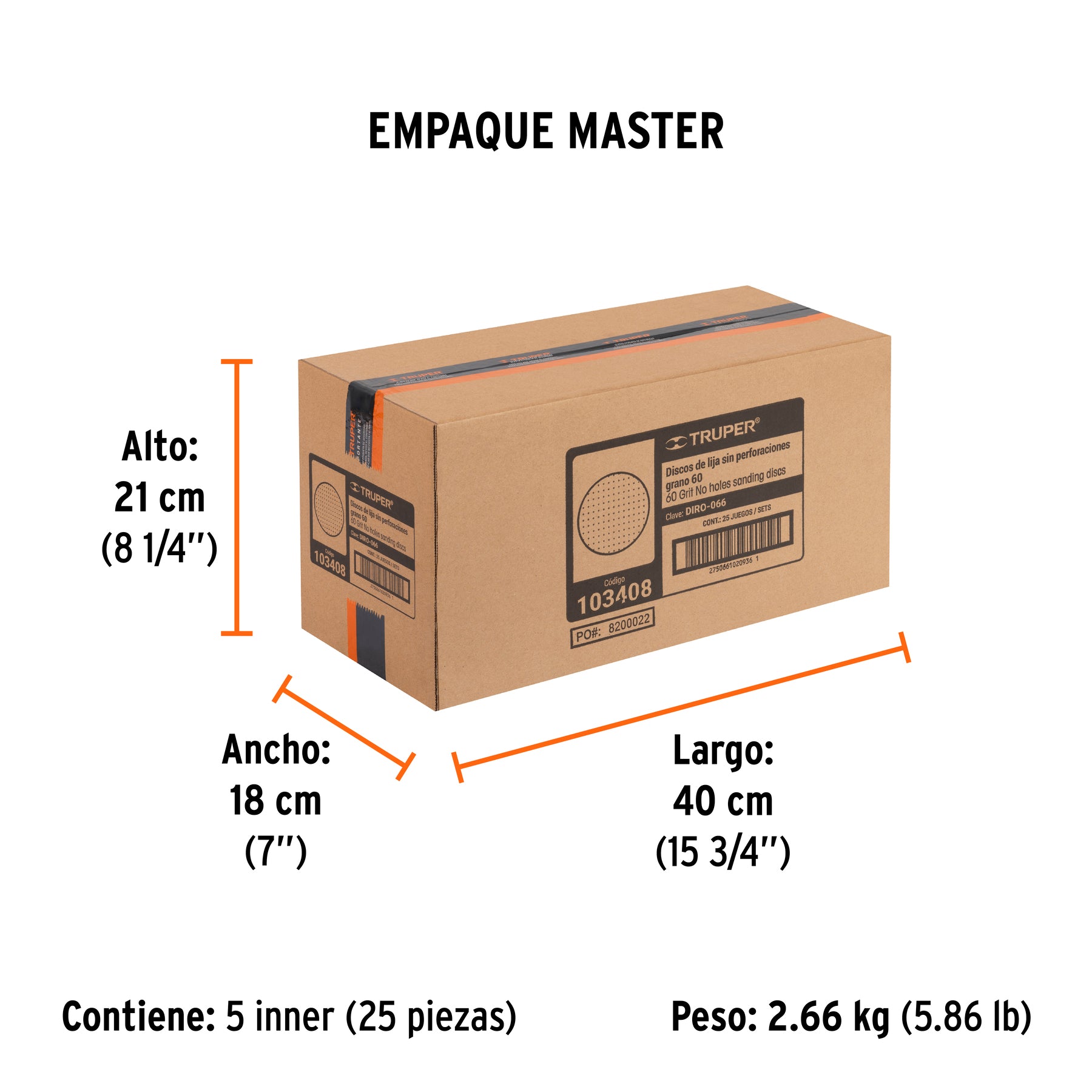 Caja 5 discos de lija p/madera 6' grano 60, velcro, s/perf.