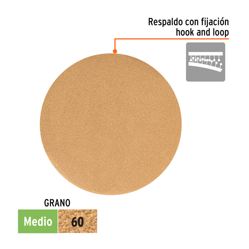 Caja 5 discos de lija p/madera 6' grano 60, velcro, s/perf.