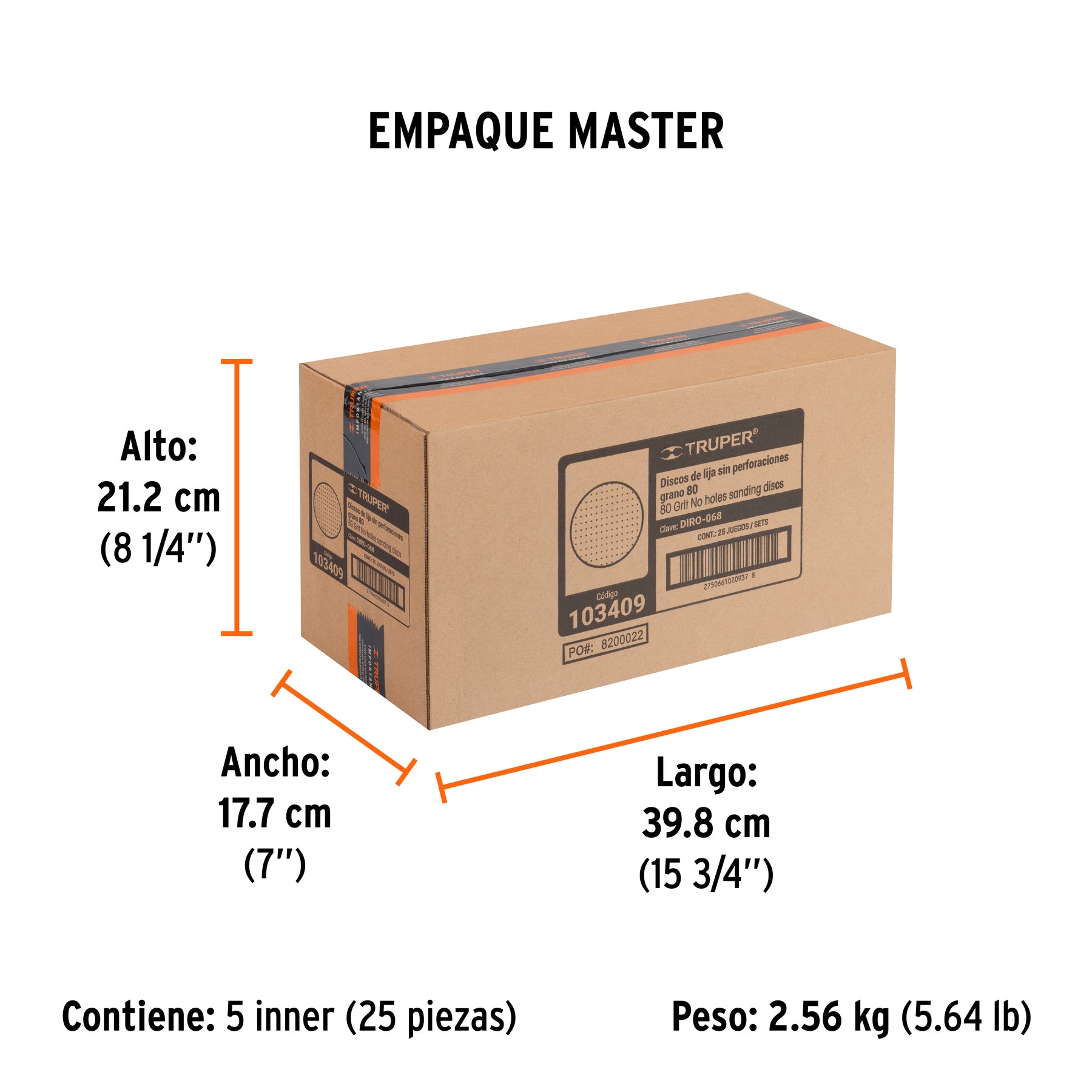 Caja 5 discos de lija p/madera 6' grano 80, velcro, s/perf.