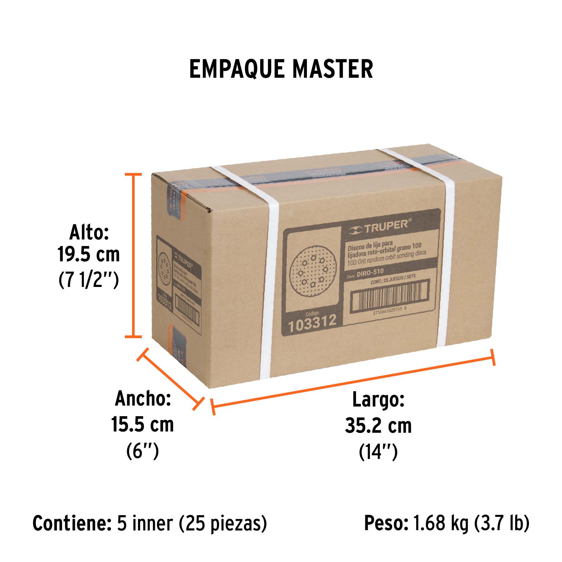 Caja con 5 discos de lija 5' grano 100 lijadora roto- orbita