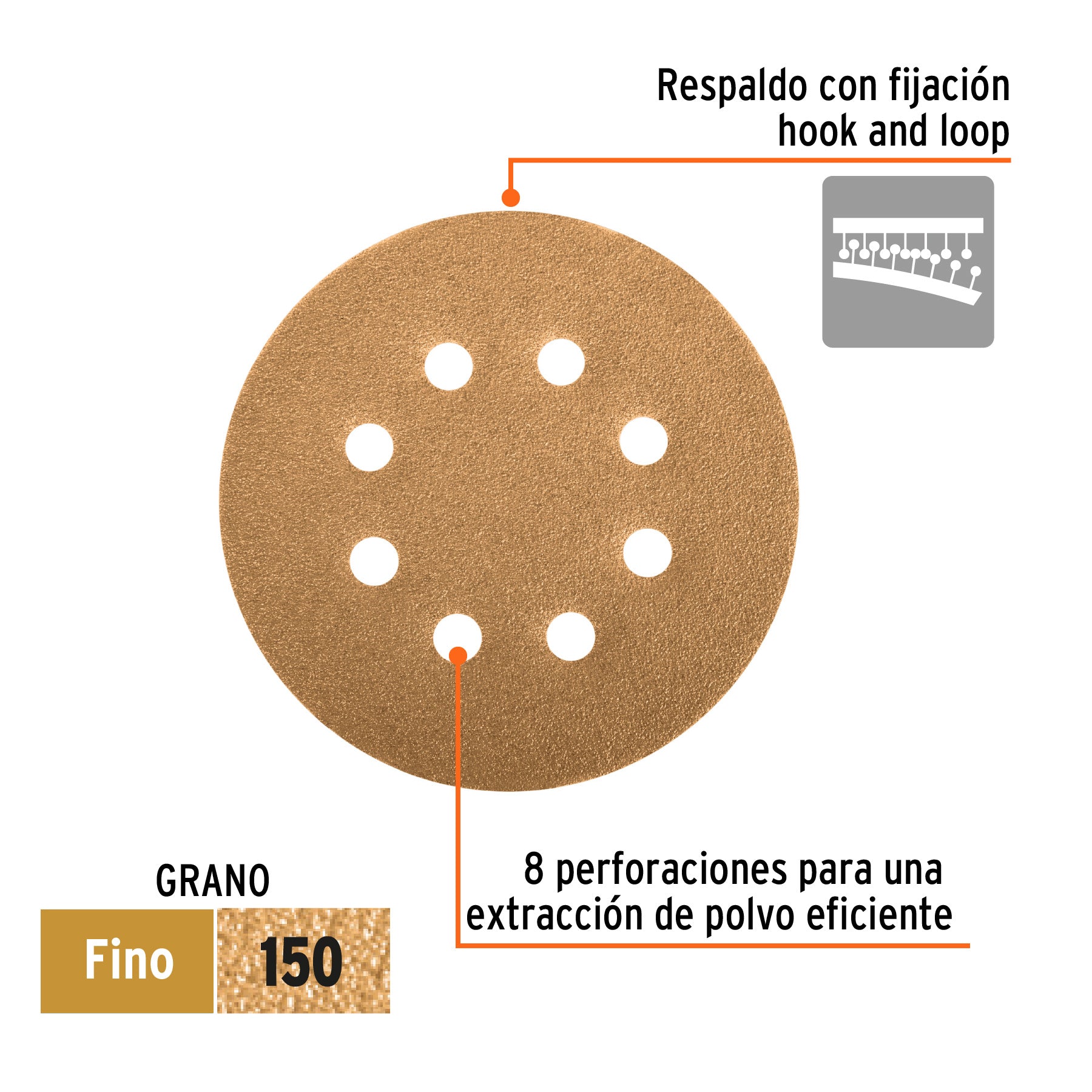 Caja con 5 discos de lija 5' grano 150 lijadora roto- orbita