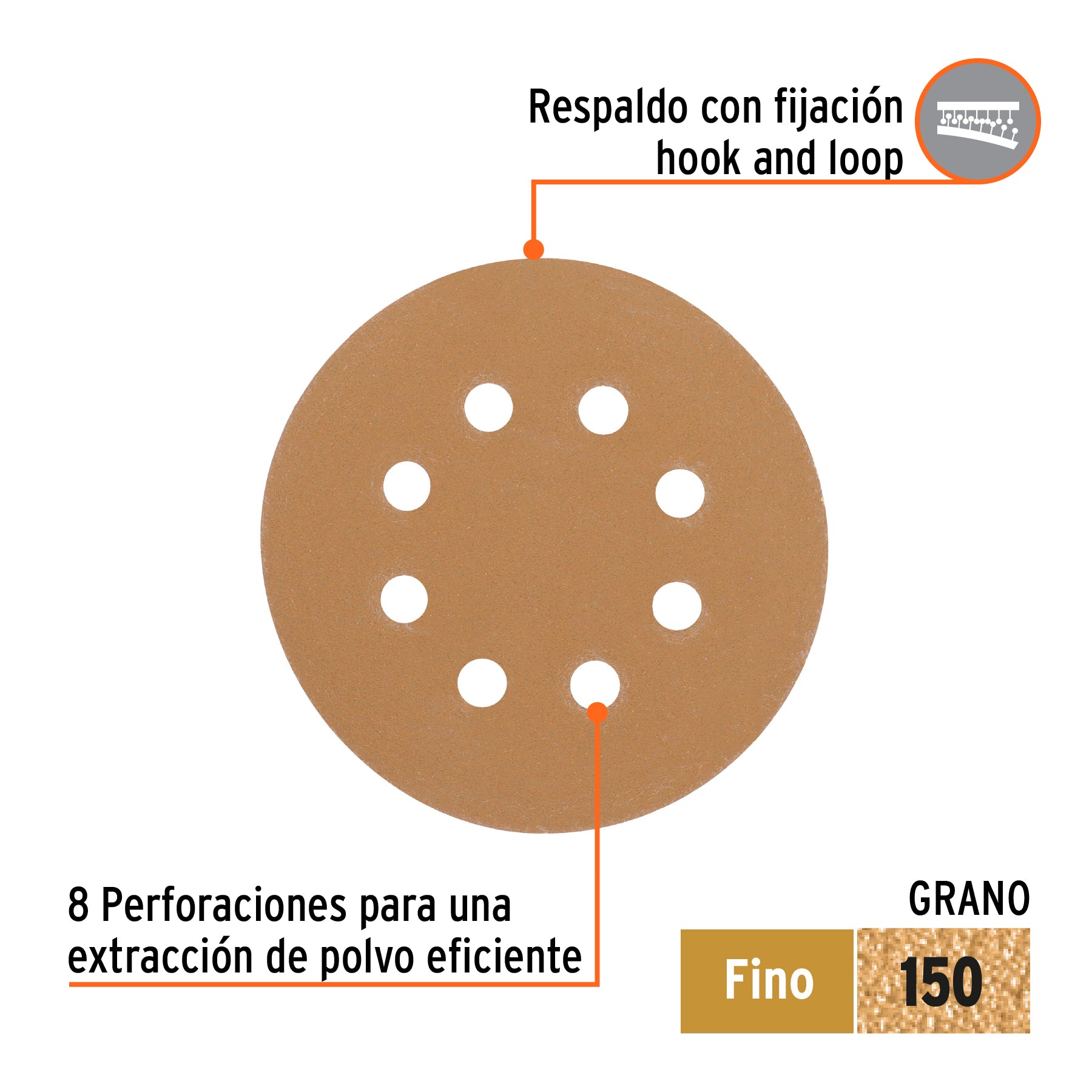 Caja con 5 discos de lija 5' grano 150 lijadora roto- orbita