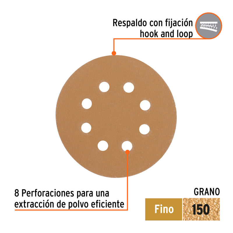 Caja con 5 discos de lija 5' grano 150 lijadora roto- orbita