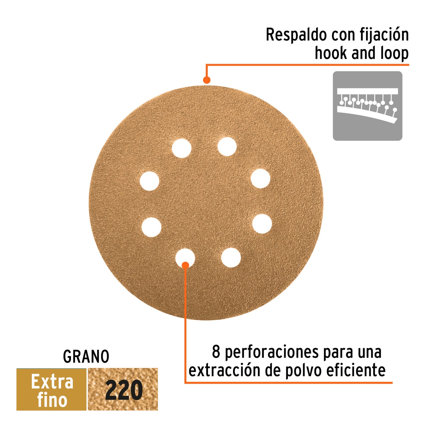 Caja con 5 discos de lija 5' grano 220 lijadora roto- orbita