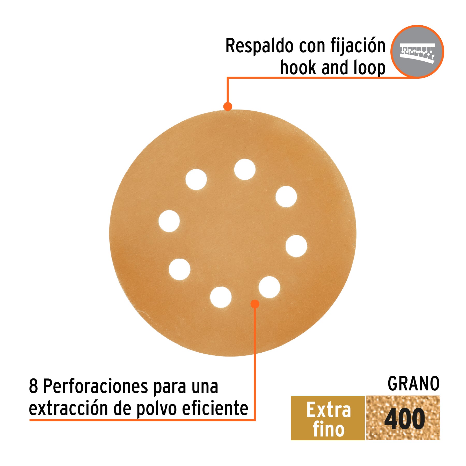 Caja con 5 discos de lija 5' grano 400 lijadora roto- orbita