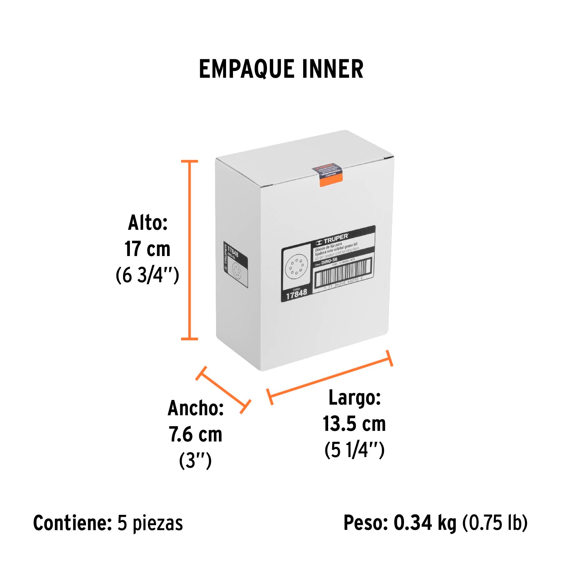 Discos de lija roto orbital 5", grano 60, 8 orificios, 5pzas