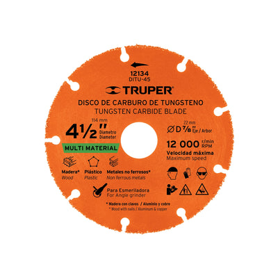 Disco de carburo de Tungsteno 4-1/2", multiusos