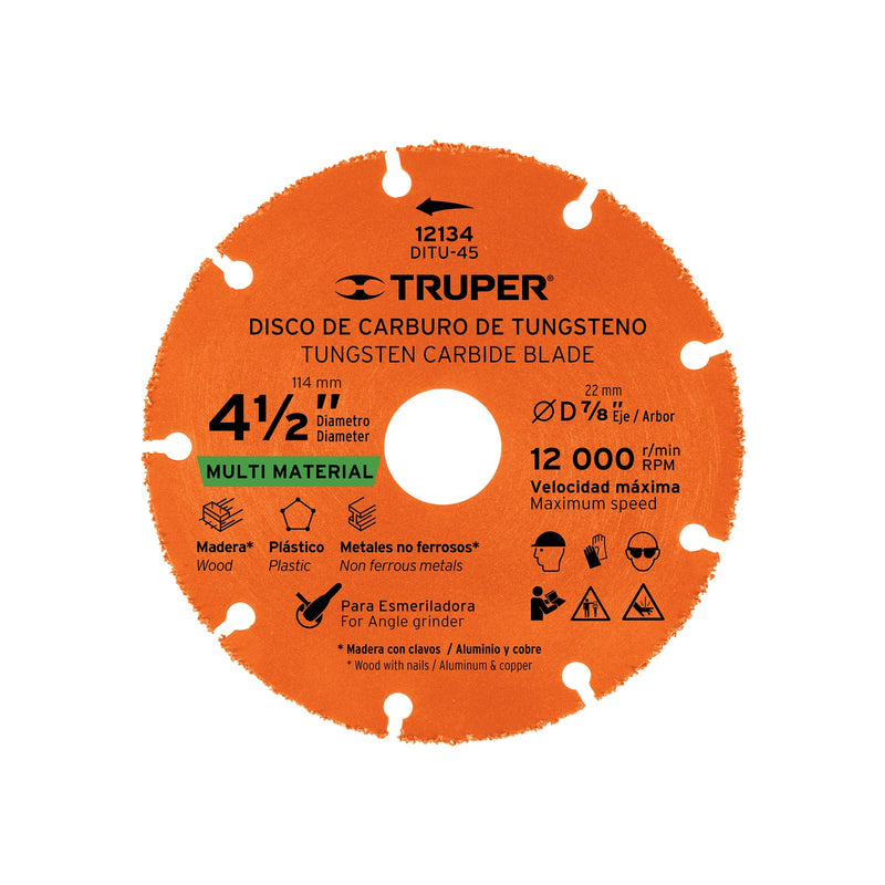Disco de carburo de Tungsteno 4-1/2", multiusos