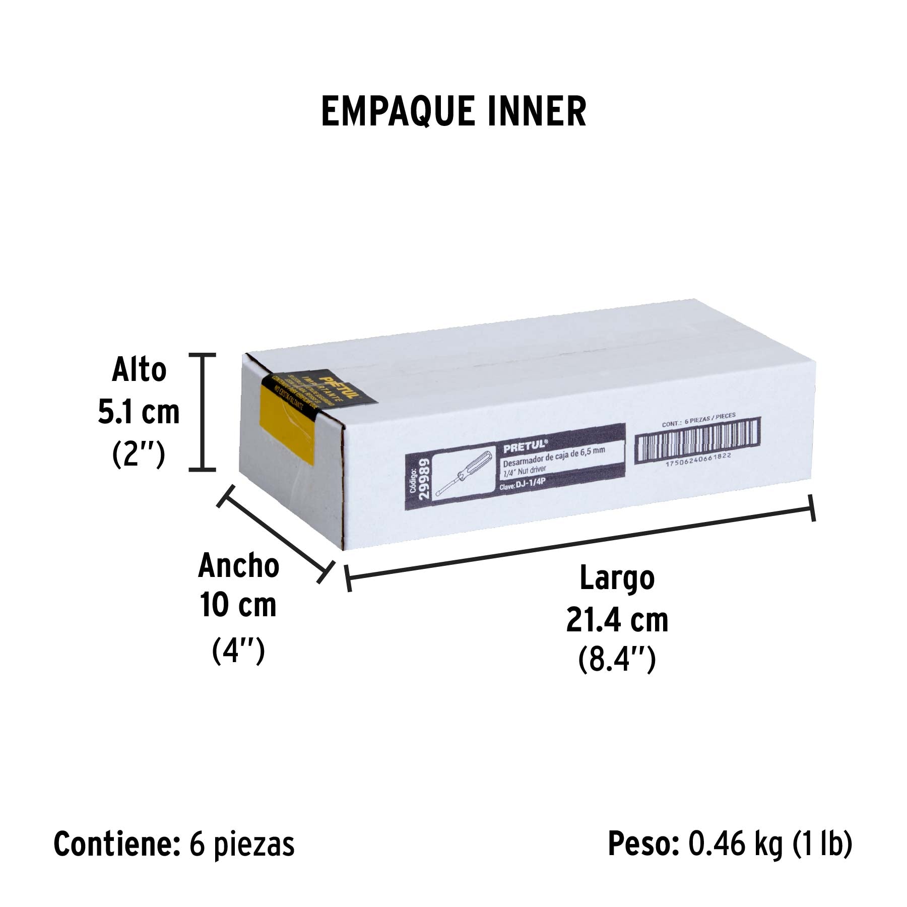 Desarmador de caja 1/4" mango de PVC Pretul