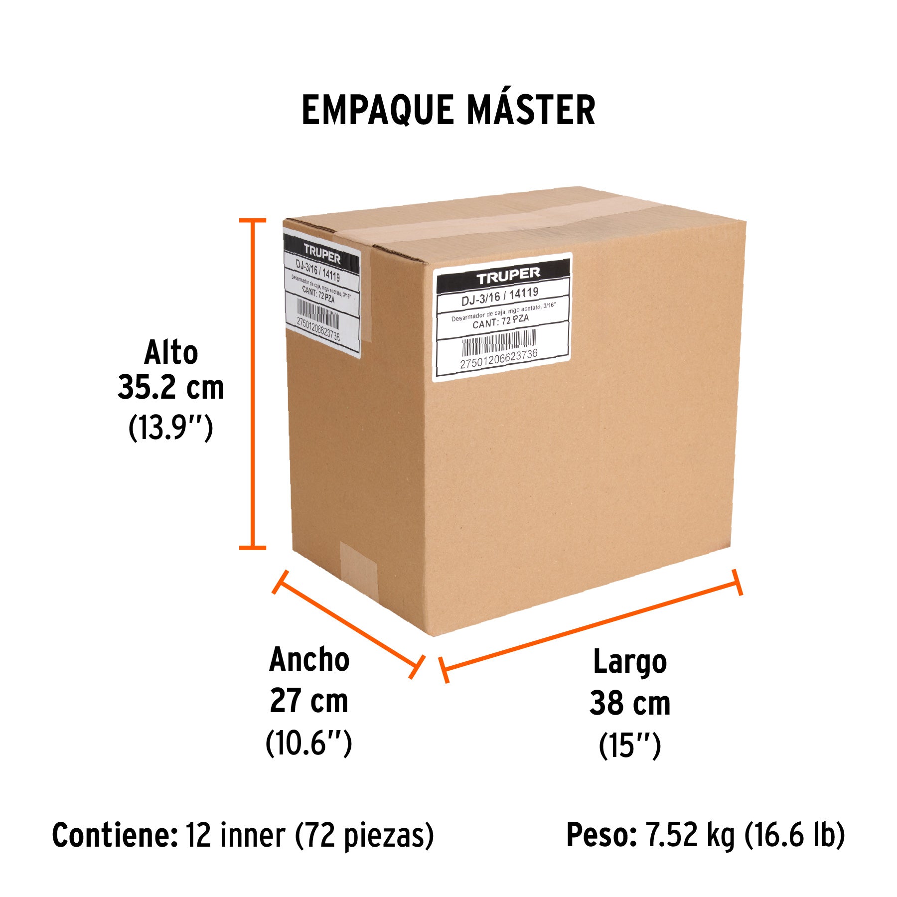 Desarmador de caja 3/16" mango de acetato