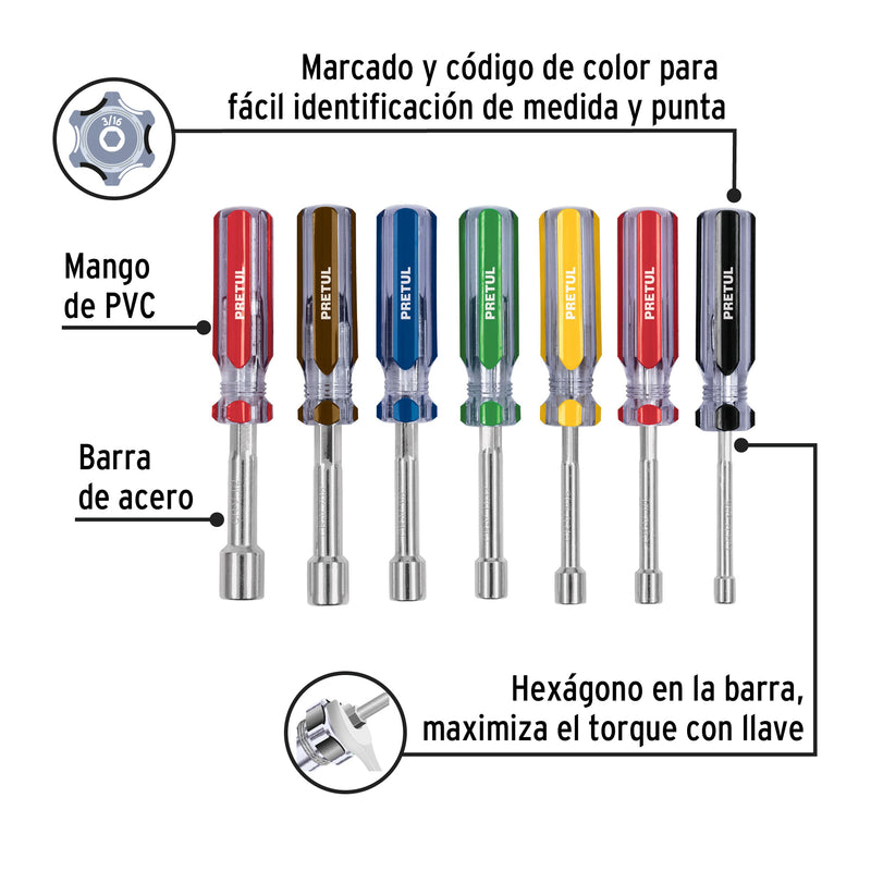 Juego de desarmadores, 7 piezas, Pretul